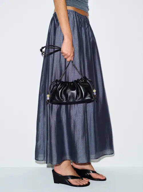 Multi-Wear Drawstring Pouch Bag With Decorative Drawcord Strap