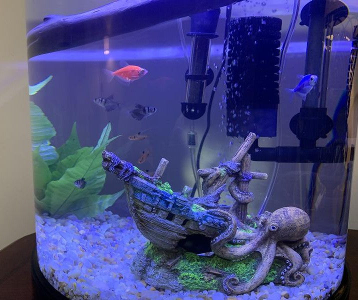 Sunken Wreck Vessel with Coiled Octopus Aquatic Landscape Ornament