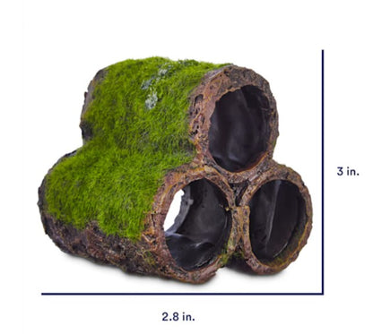 Triple Moss-Covered Hollow Pipe Hideout for Aquariums