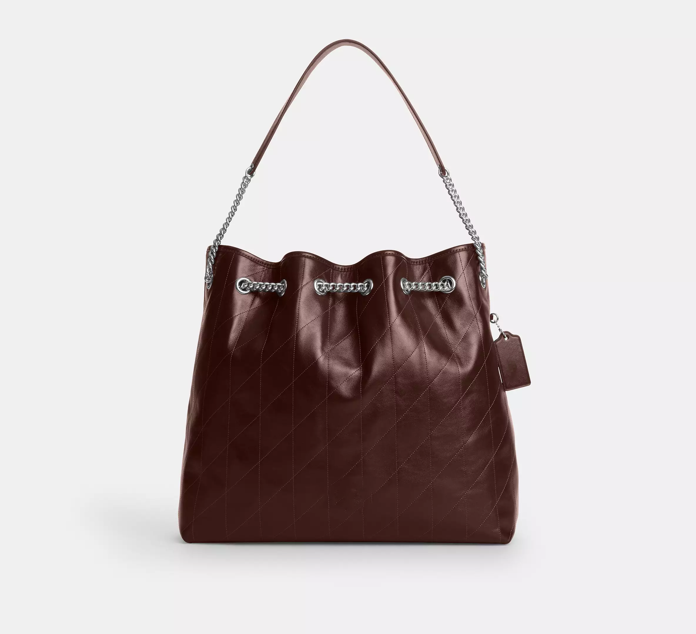 Quilted Drawstring Shoulder Tote Bag With Chain Strap
