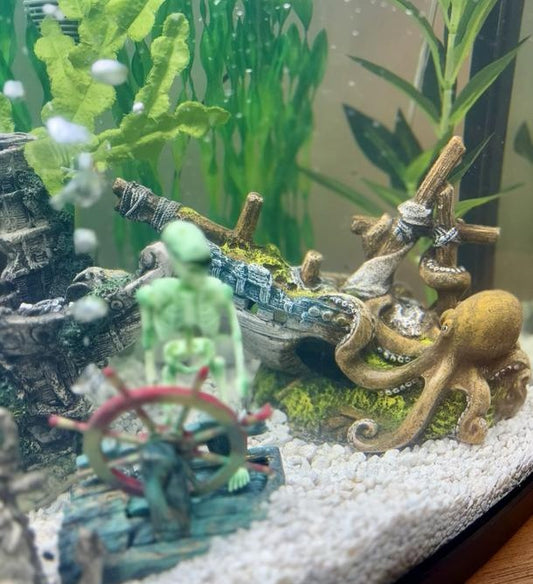 Sunken Wreck Vessel with Coiled Octopus Aquatic Landscape Ornament